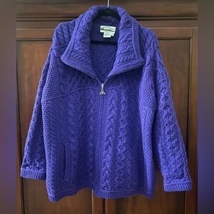 Aran Craft’s 100% Merino Wool Violet Women’s Sweater With Zipper And pockets XXL
